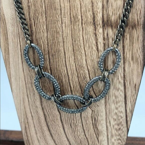 LOFT Gunmetal and Rhinestone Link Princess Necklace - Picture 1 of 12